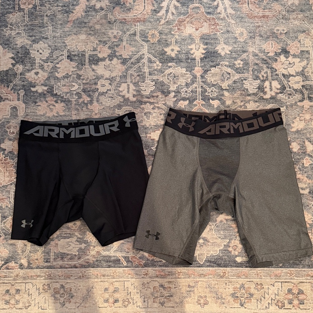 Under Armour Black & Gray Men's Performance Compression Shorts (Pair)